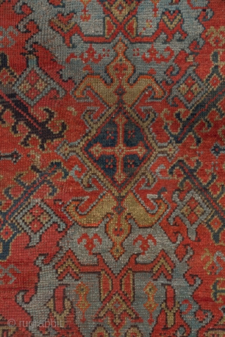 Oushak Carpet

12.10 x 16.7
3.68 x 5.09

This antique western Turkish carpet features a red field closely covered by alternating columns of palmettes and Yaprak lozenges with an attractive medium blue-green and a dark  ...