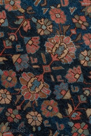 Malayer Runner

3.2 x 13.7
0.97 x 4.17

This somewhat worn west Persian village runner displays an allover  pattern of two-way flowers, fan palmettes, little botehs and floating rosettes on a medium-dark blue field.  ...