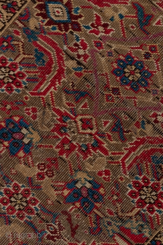 Karabagh Runner

3.1 by 14.9

The wine red main border displays ac colourful "crab" pattern and surrounds the rather worn   khaki field with its polychrome, elaborate Herati design.  This attractive south  ...