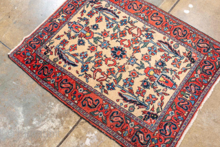 Antique Persian Malayer Rug, circa 1920. Featuring an ivory field with delicate floral and boteh motifs framed by a bold red border. Finely drawn village design with crisp detail and balanced color.

Item  ...