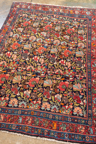 Antique Persian Bidjar Rug, circa 1910. Featuring a dense allover floral design on a dark ground with rich red and ivory accents, framed by a classic Herati border. Exceptionally sturdy weave with  ...