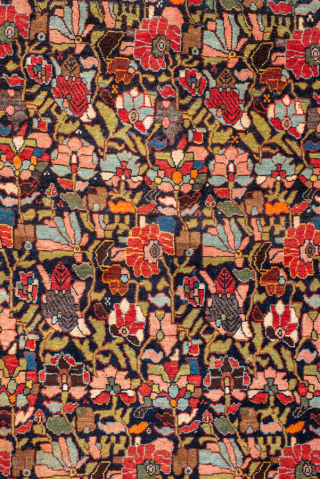 Antique Persian Bidjar Rug, circa 1910. Featuring a dense allover floral design on a dark ground with rich red and ivory accents, framed by a classic Herati border. Exceptionally sturdy weave with  ...