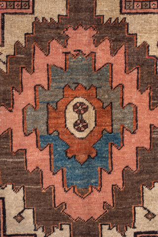 Antique Persian Serapi Carpet, circa 1900. Featuring a bold geometric medallion on a warm rust field with soft blue and ivory accents, framed by a classic Heriz-style border. Strong Northwest Persian design  ...