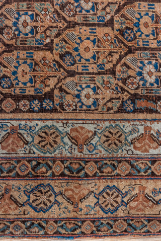 Antique Persian Afshar Rug, Circa 1900. Finely drawn allover pattern of stylized cypress trees and geometric floral motifs in warm camel, walnut, and soft blue tones.

4'1" x 5'8"

Item No: 91804   
