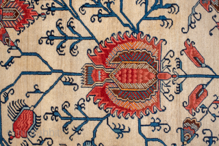Antique Persian Serapi Carpet, Circa 1900. Rare allover floral design woven across a luminous ivory field framed by a striking sky-blue border.
12'0" x 16'0"
Item No: 6566