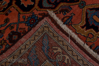 Antique Persian Bidjar Rug, Circa 1920. Classic Herati design with a refined navy medallion set against a warm rose field enclosed by a richly detailed border.
4'2" x 5'0"
Item No: C1764
