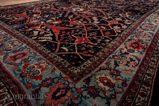 Antique Persian Bidjar Carpet, Circa 1900. Rare allover Tree of Life design with stylized flowering trees, birds, and geometric botanical motifs woven across a dramatic midnight blue field.

11'8" x 17'9"

Item No: C5191 