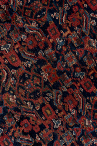 Antique Persian Bidjar Rug, Circa 1910. Richly detailed allover Herati design woven across a deep midnight blue field framed by an elegant terracotta floral border.
5'3" x 8'11"
Item No: 6947