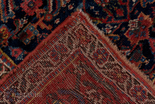 Antique Persian Bidjar Rug, Circa 1910. Richly detailed allover Herati design woven across a deep midnight blue field framed by an elegant terracotta floral border.
5'3" x 8'11"
Item No: 6947