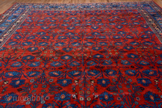 Antique Persian Bidjar Carpet, Circa 1900. Grand slate-blue lozenge medallion set within a richly detailed crimson Herati field framed by multiple finely woven floral borders.
8'0" x 13'0"
Item No: 84900