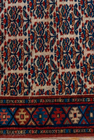 Antique Persian Bidjar Runner, Circa 1910. Rare allover Herati lattice woven across a warm ivory field framed by richly detailed terracotta and midnight blue borders.
2'9" x 15'9"
Item No: C90548