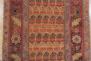 Antique Persian Bidjar Runner, Circa 1920. Finely detailed allover geometric floral design woven across a warm camel field framed by richly ornamented olive and terracotta borders.

3'2" x 11'3"

Item No: 98525   