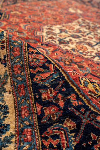 Antique Persian Bidjar Rug, Circa 1900. Finely drawn ivory diamond medallion set within a richly patterned terracotta field framed by an elegant ivory floral border.
4'9" x 8'1"
Item No: 98992