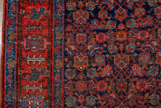 Antique Persian Bidjar Runner, Circa 1910. Finely woven allover Herati design across a deep midnight blue field framed by a bold terracotta tribal border.

4'6" x 8'7"

Item No: 99044     