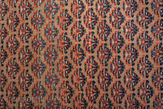 Antique Persian Bidjar Rug, Circa 1910. Rare allover Mina Khani-inspired lattice of stylized floral motifs woven across a warm ivory field framed by a striking midnight blue floral border.
4'1" x 9'0"
Item No: ...