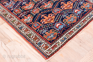 Antique Persian Kurdish Runner with Allover Geometric Design, Circa 1900. Features a dense allover pattern of small geometric and floral motifs on a deep indigo field.
2'5" x 13'9"
Item No: C52488