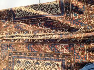 Rare Antique 19th c. Caucasian Dagestan Shirvan Rug.  Good Even Pile. See photos for condition, it has one area of fold wear, some loss to selvage, one small hole. Nice drawing  ...