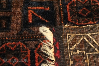 Antique Baluch bagface natural colors 19th Century Soft silky wool Clean and hand washed . 2 cm old repair [photo 3] . Size 0.75cm x 0.78cm       