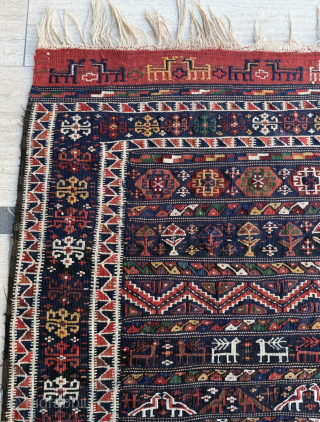 Late 19th century Luri Kilim. Sumac weaving, nice animal design and great condition. Size 102 x 167 cm. Please send me direct mail.
emreaydin10@icloud.com
Instagram - @emreaydinrug