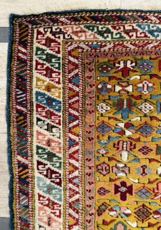 Middle of the 19th Century Kuba Shirvan Rug. İn good condition. Has a rare yellow background. Please send me direct mail. 
emreaydin10@icloud.com
0090 + 544 374 10 98      