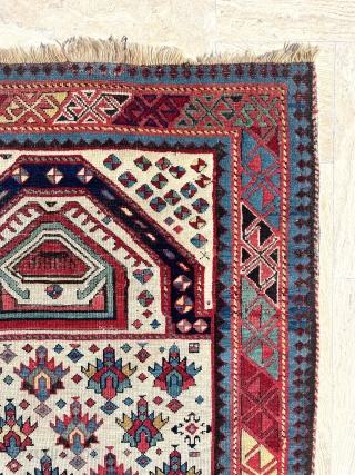 Shirvan Prayer Rug Circa 1850 size 92x140 Cute size.                        