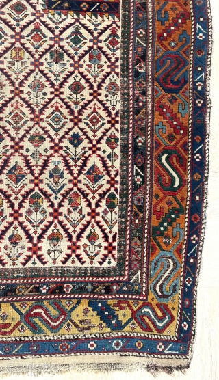 Shirvan Prayer Rug Circa 1860-1870. Border covered with spiral patterns that look amazing. Size 130x167 cm                 