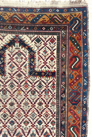 Shirvan Prayer Rug Circa 1860-1870. Border covered with spiral patterns that look amazing. Size 130x167 cm                 