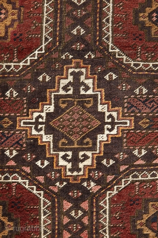 Salar Khani Baluch with striking design and colors (208x107cm). If you can go through some conditions issues like the stain of bleach on the back and some parts of the headens missing  ...