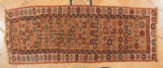 Stardust from Konya…Beautiful, antique probably mid 19th century, little runner from Anatolia (161x61cm). Look at those eight pointed multicolors in ectagons stars…look at that smooth, relaxing apricot field…look at that knotting…Reduced but  ...