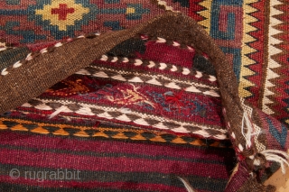 Uzbek Tartari saddle bag 149x45cm complete. A perfect example of double interlock wave technique. Beautiful range natural colors including green, light blue, saffron yellow, aubergine, ecc. that have been mellowed by Mr  ...