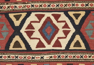 Beautiful Shahsavan kilim front panel (92x54cm) datable at the beginning of the 20th century with soft wool. Outstanding colors combination with the characteristic Shahsavan apricot, green, deep blue and brick red. This  ...