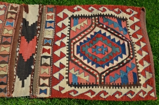 Antique Varamin Kurd kilim khorjin. Circa 1900. 4 ft. 2 in. X 1 ft. 10-1/2 in. Natural colors. Very good condition. See Reinisch "Sattel Taschen" Pl. 32 and Jenny Housego's "Tribal Rugs"  ...