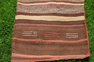 Antique Varamin Kurd kilim khorjin. Circa 1900. 4 ft. 2 in. X 1 ft. 10-1/2 in. Natural colors. Very good condition. See Reinisch "Sattel Taschen" Pl. 32 and Jenny Housego's "Tribal Rugs"  ...