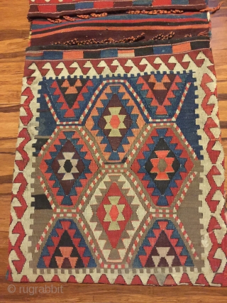Antique kilim khorjin, Kurds of Varamin.. 52” X 21”. Circa 1900. All natural dyes. Complete and in excellent original untouched condition.            