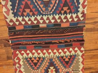 Antique kilim khorjin, Kurds of Varamin.. 52” X 21”. Circa 1900. All natural dyes. Complete and in excellent original untouched condition.            