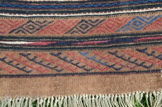 Kordi sofreh. 2'7" X 5' 9-1/4" (69X176 cm). Camel hair and wool. All natural colors. Brocaded designs on camel field. Original end and edge finishes. Excellent condition. Soft handle.    