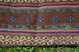 Shahsavan of Varamin flat woven khorjin. 5'2"X 2'1". Wool. All warm natural dyes. Circa 1900. Excellent condition. Similar to example in Tanavoli's "Rustic and Tribal Weaves from Varamin" Pl. 45 p.76. Minute  ...