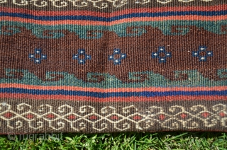 Shahsavan of Varamin flat woven khorjin. 5'2"X 2'1". Wool. All warm natural dyes. Circa 1900. Excellent condition. Similar to example in Tanavoli's "Rustic and Tribal Weaves from Varamin" Pl. 45 p.76. Minute  ...