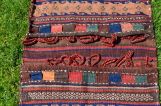 Shahsavan of Varamin flat woven khorjin. 5'2"X 2'1". Wool. All warm natural dyes. Circa 1900. Excellent condition. Similar to example in Tanavoli's "Rustic and Tribal Weaves from Varamin" Pl. 45 p.76. Minute  ...