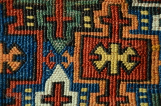 Rare antique Kordi flatwoven khorjin.1’8-1/2”X4’2”. Circa 1900. Wool. Saturated natural dyes. Knotted weft wrapping from Lain district of Khorasan. For comparable example see Wilfried Stanzer’s “Kordi” pp. 182-183. Perfect condition. Ex Adil  ...