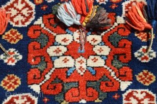 Exceptional West Anatolian pile heybe (Kilaz). 3 ft. 9 in. X 1 ft. 3 in. Circa 1900, possibly earlier. Wool. Brilliant natural dyes. Original condition with tassels intact. Probably a dowry piece.  ...