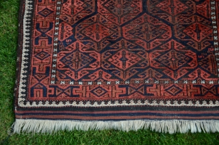 Antique Baluch pile rug. 5'1" X2'10". Wool. Beautiful natural dyes. Excellent condition with original finishes including kilim ends and intact selvedges. Price includes shipping in USA.       