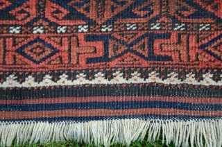 Antique Baluch pile rug. 5'1" X2'10". Wool. Beautiful natural dyes. Excellent condition with original finishes including kilim ends and intact selvedges. Price includes shipping in USA.       