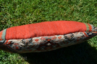 Senneh kilim pillow. 16 X 14 X 5 c, Beautiful fragment with  saturated natural dyes. Plainwoven back also with natural colors. Decorative and authentic.        