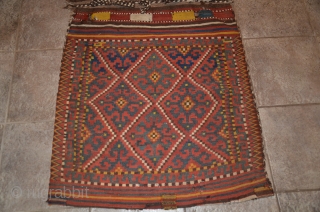 Uzbeki large flatwoven khorjin, slitwoven face and plainwoven striped back. 6 ft. 2 in. X 2 ft. 8 in. 19th C. Good condition with a few small patches and repairs. Favorable price.  ...