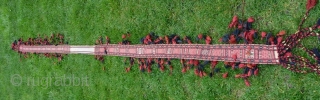 Turkmen tent band. 15 ft (including tassels) X 3-1/2 in. 13 ft 6 in excluding tassels. All wool. Natural colors. An antique flatwoven piece in perfect condition.      