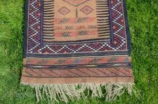 Kordi sofreh. 2'6" X 7'8" . Circa 1910. Camel hair and wool. All natural colors. Brocaded designs on camel field. Original end and edge finishes. Excellent condition. Soft handle.    