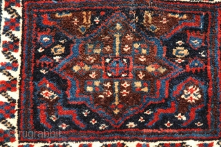 Bet you don't have one of these...an antique Neiriz chanteh 10 in. X 13 in.  wool with white warps, Persian knot down to the right, all natural colors, full pile with  ...