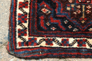 Bet you don't have one of these...an antique Neiriz chanteh 10 in. X 13 in.  wool with white warps, Persian knot down to the right, all natural colors, full pile with  ...