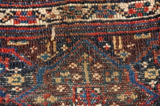 Bet you don't have one of these...an antique Neiriz chanteh 10 in. X 13 in.  wool with white warps, Persian knot down to the right, all natural colors, full pile with  ...